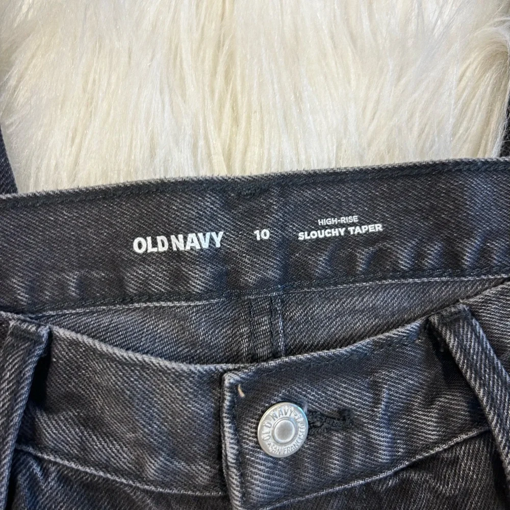 Old Navy High-Rise Slouchy Taper‎ Jeans Womens 10 Washed Black Distressed Denim
